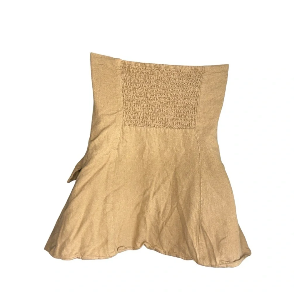 Universal Thread tan Linen Suiting Tube strapless button down top XS pockets